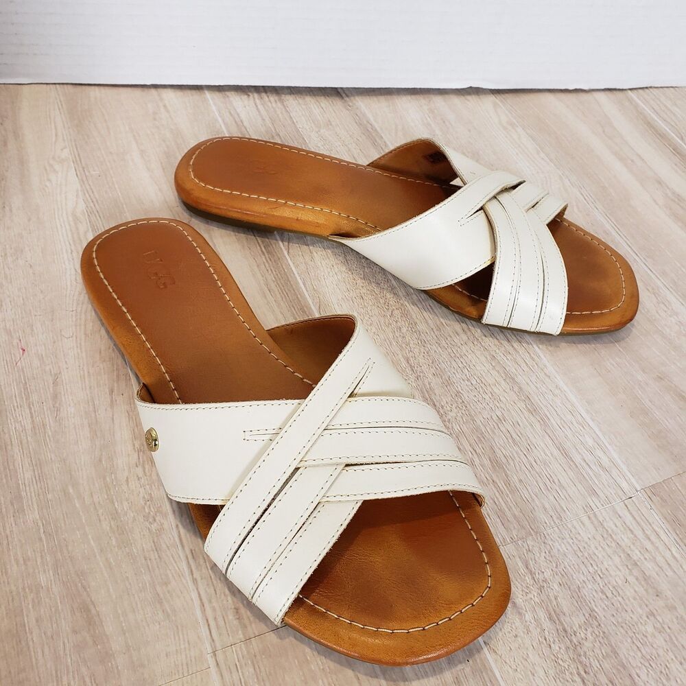 Ugg women’s Kenleigh slides US 8 EU 39 white leather Used - Picture 2 of 7